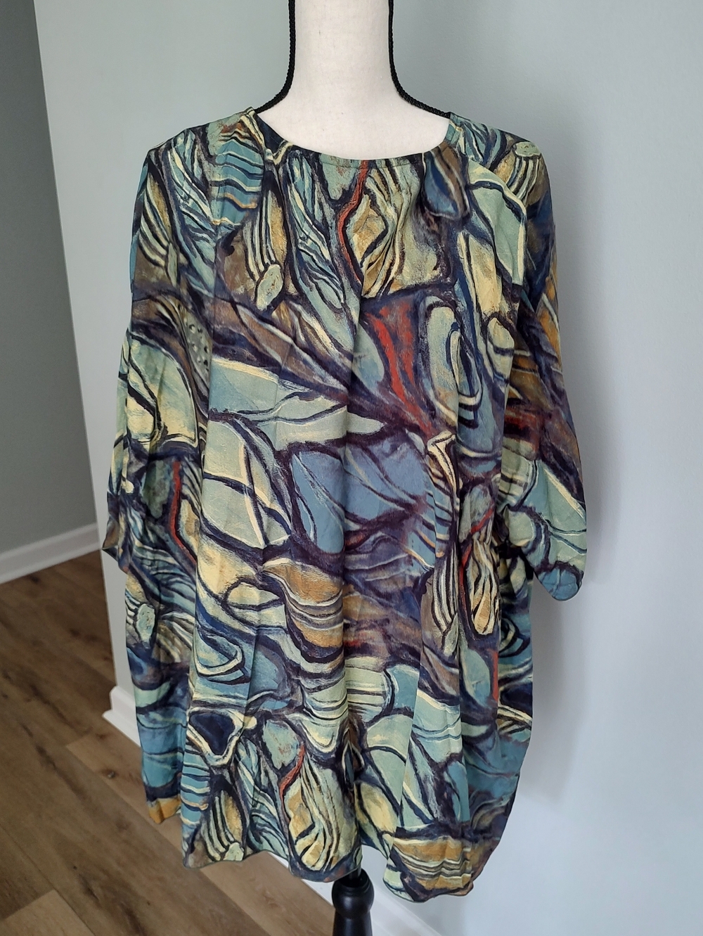 3 Potato Dolman Sleeve Abstract Botanical Oversized Lagenlook Tunic Top S/M